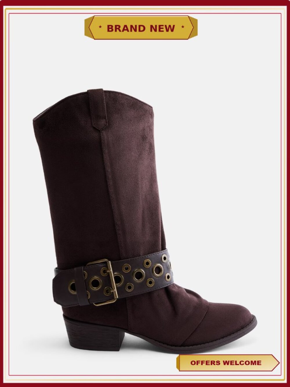 Women's Western Belt Bootie Ankle Boot Padded Insole Block Heel